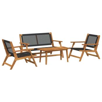 Gartenstühle mit Tisch 4 Stk Schwarz aus massivem Akazienholz