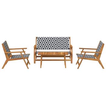 Gartenstühle mit Tisch 4er Set Schwarz und Weiß aus massivem Akazienholz