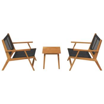 Gartenstuhl-Set mit Tisch, 3 Teile, Schwarz, Akazie Massivholz