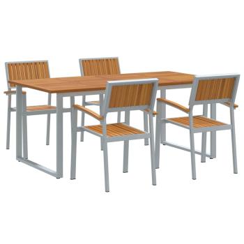 5-teiliges Gartenmöbel-Set Grau aus Stahl und Akazienholz