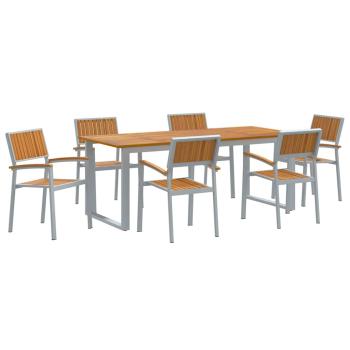 7-teiliges Gartentisch-Set Grau Stahl und Akazienholz