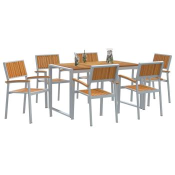 7-teiliges Gartentisch-Set aus massivem Akazienholz und Metall