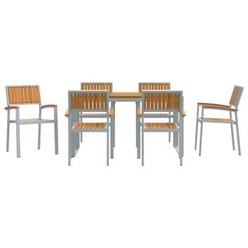 7-teiliges Gartentisch-Set aus massivem Akazienholz und Metall