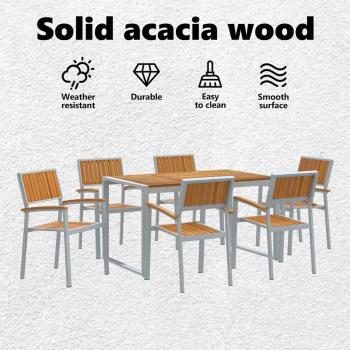7-teiliges Gartentisch-Set aus massivem Akazienholz und Metall