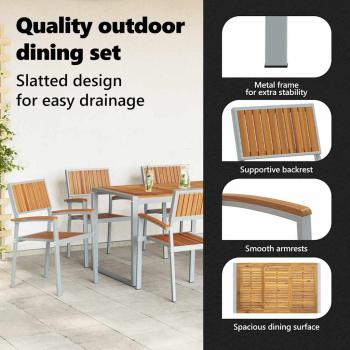 7-teiliges Gartentisch-Set aus massivem Akazienholz und Metall
