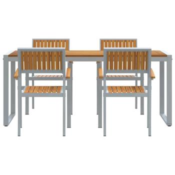 5-teiliges Garten-Esszimmer-Set aus massivem Akazienholz und Metall