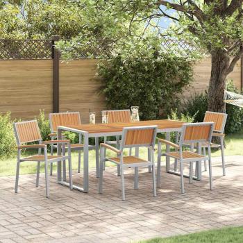 ARDEBO.de - 7-teiliges Garten-Esszimmer-Set aus massivem Akazienholz und Metall