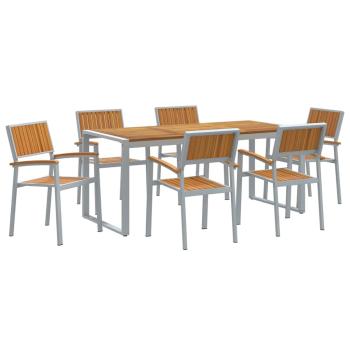 7-teiliges Garten-Esszimmer-Set aus massivem Akazienholz und Metall