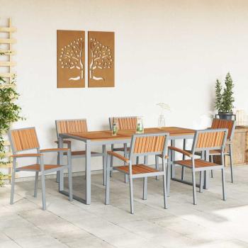 7-teiliges Garten-Esszimmer-Set aus massivem Akazienholz und Metall