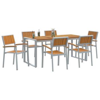 7-teiliges Garten-Esszimmer-Set aus massivem Akazienholz und Metall