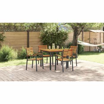 5-teiliges Garten Essset aus massivem Akazienholz und Metall