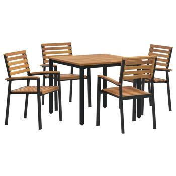 5-teiliges Garten Essset aus massivem Akazienholz und Metall