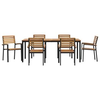 7-teiliges Garten-Esstisch-Set aus massivem Akazienholz und Metall