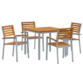 5-teiliges Garten-Esszimmer-Set aus massivem Akazienholz und Metall