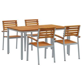 5-teiliges Garten-Esszimmer-Set aus massivem Akazienholz und Metall