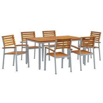 7-teiliges Garten Esszimmer Set aus massivem Akazienholz und Metall