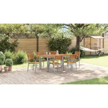 7-teiliges Garten Esszimmer Set aus massivem Akazienholz und Metall