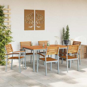 7-teiliges Garten Esszimmer Set aus massivem Akazienholz und Metall