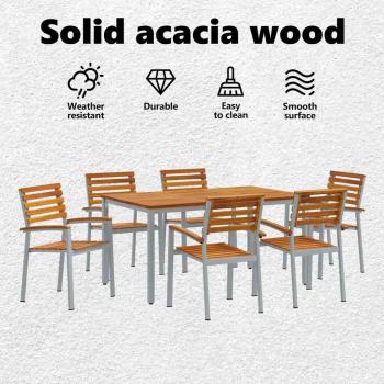 7-teiliges Garten Esszimmer Set aus massivem Akazienholz und Metall