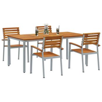 5-teiliges Garten-Essbereich-Set aus Massivholz Akazie und Metall