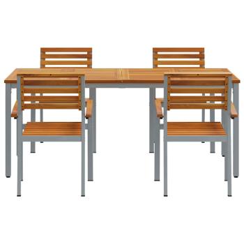 5-teiliges Garten-Essbereich-Set aus Massivholz Akazie und Metall