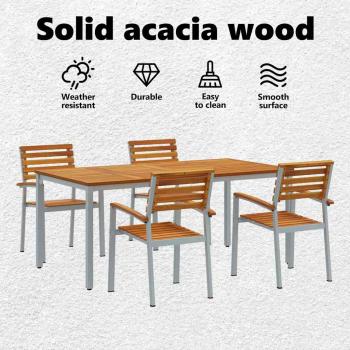 5-teiliges Garten-Essbereich-Set aus Massivholz Akazie und Metall