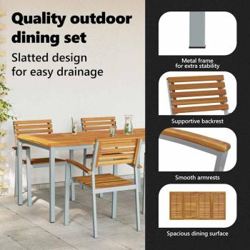 5-teiliges Garten-Essbereich-Set aus Massivholz Akazie und Metall