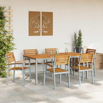 7-teiliges Gartentisch-Set aus massivem Akazienholz und Metall