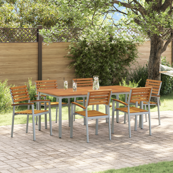 7-teiliges Gartentisch-Set aus massivem Akazienholz und Metall
