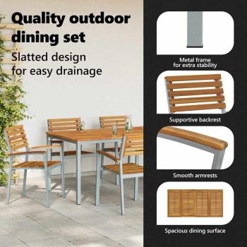 7-teiliges Gartentisch-Set aus massivem Akazienholz und Metall