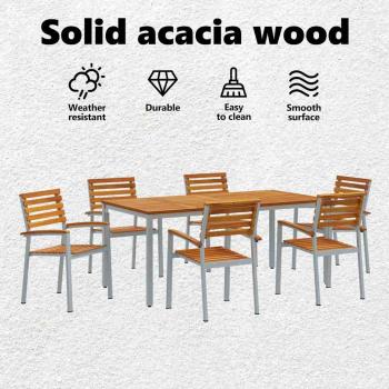 7-teiliges Gartentisch-Set aus massivem Akazienholz und Metall