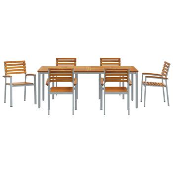 7-teiliges Garten-Esszimmer-Set aus massivem Akazienholz und Metall