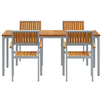 5-teiliges Gartentischset aus solidem Akazienholz und Metall
