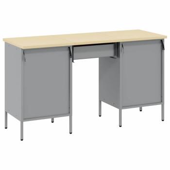 3-teiliger Arbeitsstellen- und Tisch-Satz Schwarz Ingenieurholz und Stahl