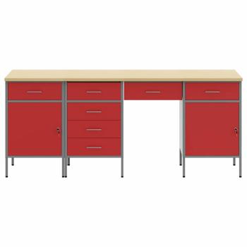 4-teiliges Set aus Arbeitskabine und Tisch, rot, Melamin und Stahl