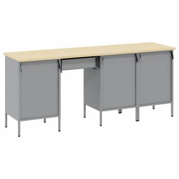 4-teiliges Set aus Arbeitskabine und Tisch, rot, Melamin und Stahl