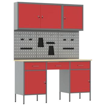 8-teiliges Werkbank-Set Rot Stahl