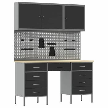 8-teiliges Werkstatt-Schrank- und Pegboard-Set in Schwarz aus MDF und Metall