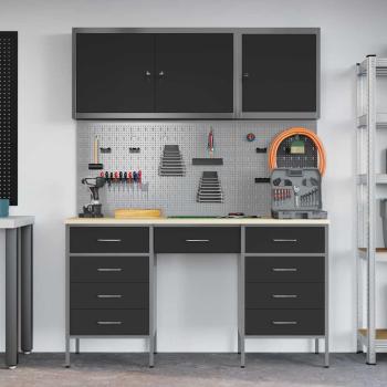 8-teiliges Werkstatt-Schrank- und Pegboard-Set in Schwarz aus MDF und Metall