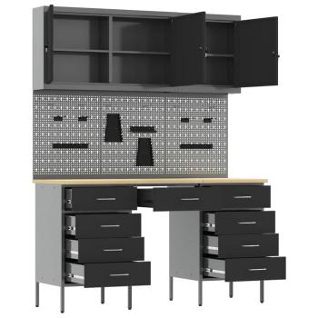 8-teiliges Werkstatt-Schrank- und Pegboard-Set in Schwarz aus MDF und Metall