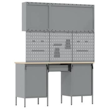 8-teiliges Werkstatt-Schrank- und Pegboard-Set in Schwarz aus MDF und Metall