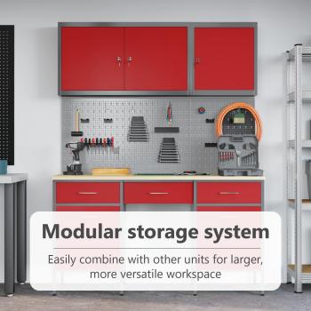 8-tlg. Werkstattschrank-Set mit Stecktafel Rot MDF und Metall