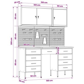 8-tlg. Werkstattschrank-Set mit Stecktafel Rot MDF und Metall