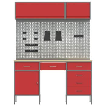 7-tlg. Werkstattschrank-Set mit Stecktafel Rot MDF und Metall