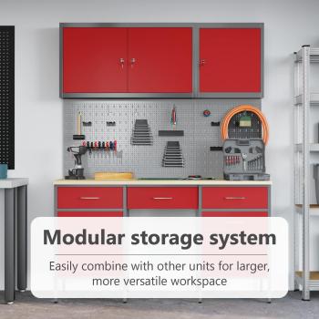 8-tlg. Werkstattschrank-Set mit Stecktafel Rot MDF und Metall