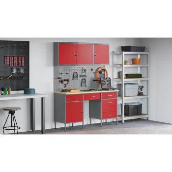 8-tlg. Werkstattschrank-Set mit Stecktafel Rot MDF und Metall