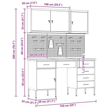 8-tlg. Werkstattschrank-Set mit Stecktafel Rot MDF und Metall