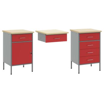 8-tlg. Werkstattschrank-Set mit Stecktafel Rot MDF und Metall
