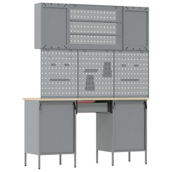 8-tlg. Werkstattschrank-Set mit Stecktafel Rot MDF und Metall