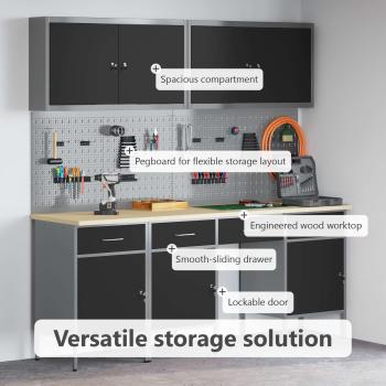 10-tlg. Werkbank-Set Schwarz Stahl